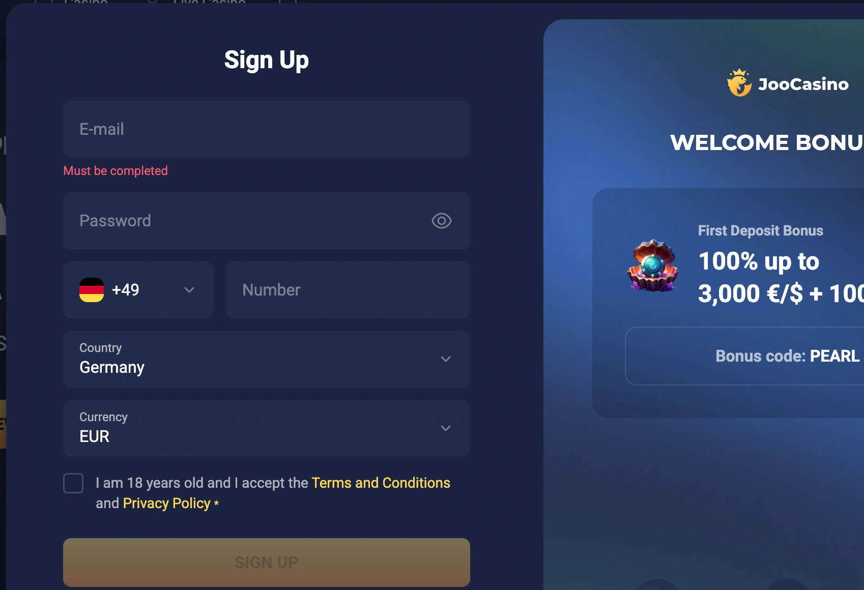 Проста та швидка реєстрація в Joo Casino